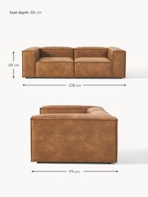 Modulaire bank Lennon (3-zits) van gerecycled leer, Bekleding: gerecycled leer (70% leer, Frame: massief hout, multiplex, Poten: kunststof Dit product is , Leer bruin, B 238 x D 119 cm