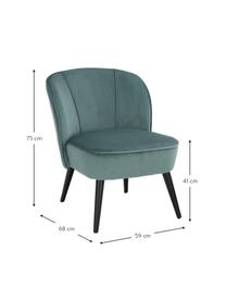 Fluwelen cocktailfauteuil Luckygrün, Bekleding: fluweel (polyester) Met 3, Poten: rubberhout, gelakt, Fluweel blauwgroen, B 59 x D 68 cm