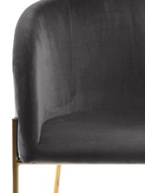 Fluwelen stoel Nelson met armleuningen, Bekleding: polyester fluweel De bekl, Poten: vermessingd metaal, Fluweel donkergrijs, poten goudkleurig, B 56 x D 55 cm
