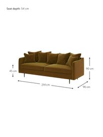 Sofa z aksamitu Esme (3-osobowa), Tapicerka: 100% aksamit poliestrowy, Stelaż: drewno liściaste, drewno , Nogi: metal powlekany Dzięki tk, Musztardowy, S 214 x G 96 cm