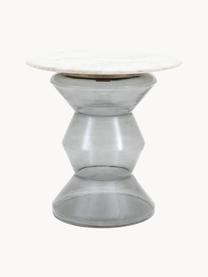 Stolik pomocniczy ze szkła dmuchanego i marmuru Turin, Blat: marmur, Stelaż: szkło, aluminium powlekan, Biały, marmurowy, transparentny, Ø 51 x W 51 cm