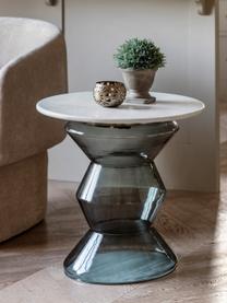 Kulatý odkládací stolek z ručně foukaného skla a mramoru Turin, Bílá, mramorovaná, transparentní, Ø 51 cm, V 51 cm