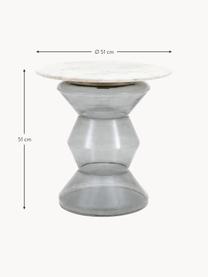 Runder Beistelltisch Turin aus Glas und Marmor, mundgeblasen, Tischplatte: Marmor, Gestell: Glas, Aluminium, beschich, Weiß, marmoriert, Transparent, Ø 51 x H 51 cm