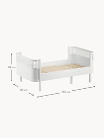 Cama de madera extensible Junior Grow, 90 x 165 cm, Madera de abedul pintada con pintura libre de COV, Madera de abedul pintado blanco, An 90 x L 160/200 cm