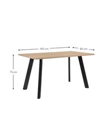 Eettafel Henry, Tafelblad: gecoat MDF met melaminepa, Poten: gepoedercoat metaal, Eikenhout, B 140 x D 80 cm