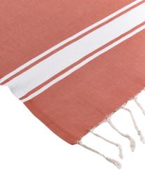 Hamamtuch St Tropez mit Streifen und Fransen, 100% Baumwolle, Korallenrot, Weiss, B 100 x L 200 cm