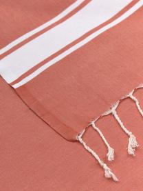 Fouta rayé à franges St Tropez, 100 % coton, Rouge corail, blanc, larg. 100 x long. 200 cm