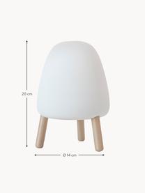 Lámpara para exterior regulable Rocket, portátil, Pantalla: polietileno, Patas: madera de haya, Blanco, madera de haya, Ø 14 x Al 20 cm