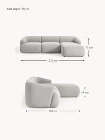 Modulares Bouclé-Ecksofa Sofia (3-Sitzer), Bezug: Bouclé (100 % Polyester) , Gestell: Fichtenholz, FSC-zertifiz, Füße: Kunststoff, Bouclé Hellgrau, B 272 x T 160 cm, Eckteil rechts