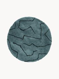 Tapis rond à poils longs tufté à la main Davin, Bleu pétrole, noir, Ø 120 cm (taille S)