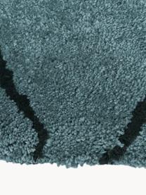 Alfombra redonda artesanal de pelo largo Davin, Parte superior: 100% poliéster-microfibra, Reverso: poliéster reciclado, Azul petróleo, negro, Ø 120 cm (Tamaño S)