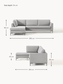 Ecksofa Luna, Bezug: 100 % Polyester Der strap, Gestell: Massives Buchenholz, Schi, Füße: Metall, galvanisiert Das , Webstoff Grau, B 280 x T 184 cm, Eckteil links