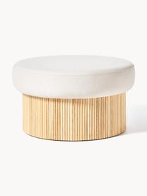 Pouf XL con vano contenitore Nala, Rivestimento: 100% poliestere Con 40.00, Struttura: legno di frassino Il mate, Tessuto beige chiaro, legno di frassino chiaro, Ø 82 x Alt. 46 cm