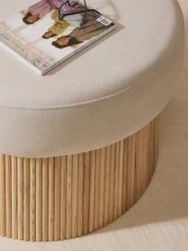 Pouf XL con vano contenitore Nala, Rivestimento: 100% poliestere Con 40.00, Struttura: legno di frassino Il mate, Tessuto beige chiaro, legno di frassino chiaro, Ø 82 x Alt. 46 cm