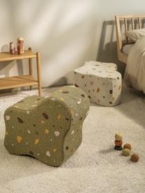 Pouf en bouclette pour enfants fait main Cloud, Bouclette vert olive, aspect terrazzo, larg. 40 x haut. 25 cm