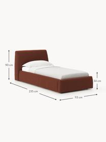 Letto singolo in bouclé con contenitore Cloud, Rivestimento: bouclé (80% poliestere, 2, Piedini: legno di betulla laccato , Bouclé terracotta, Larg. 90 x Lung. 200 cm