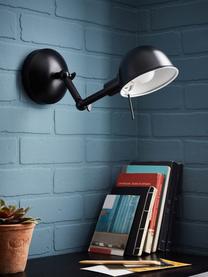 Grote verstelbare Retro wandlamp Vitali, Lampenkap: gecoat metaal, Frame: gecoat metaal, Zwart, H 19 x D 40 cm