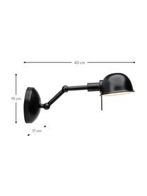 Grote verstelbare Retro wandlamp Vitali, Lampenkap: gecoat metaal, Frame: gecoat metaal, Zwart, H 19 x D 40 cm