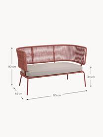 Tuin loungebank Nadin met gevlochten touw (2-zits), Frame: verzinkt metaal en gelakt, Bekleding: polyester, Geweven stof lichtbeige, koraalrood, B 135 x H 65 cm