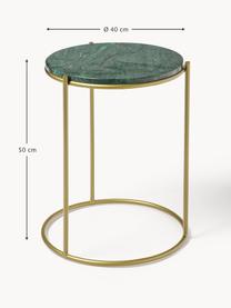 Ronde marmeren bijzettafel Ella, Tafelblad: marmer, Frame: gepoedercoat metaal, Groen, gemarmerd, goudkleurig, Ø 40 x H 50 cm
