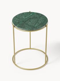 Table d'appoint ronde en marbre Ella, Vert, marbré, doré, Ø 40 x haut. 50 cm