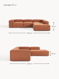 Modulares XL-Ecksofa Lennon, Bezug: 100 % Polyester Der strap, Gestell: Massives Kiefernholz, Spe, Füße: Kunststoff Dieses Produkt, Webstoff Terrakotta, B 329 x T 269 cm, Eckteil rechts