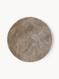 Pluizig rond hoogpolig vloerkleed Leighton, Microvezels (100% polyester, GRS-gecertificeerd), Bruin, Ø 120 cm (maat S)