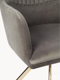 Sametová otočná židle s područkami Lola, Tmavě šedá, zlatá, Š 53 cm, H 55 cm