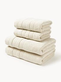 Lot de serviettes de bain avec bordure décorative Luxe, set de tailles variées, Blanc cassé, 3 éléments (1 serviette invité, 1 serviette de toilette et 1 drap de bain)