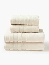 Lot de serviettes de bain avec bordure décorative Luxe, set de tailles variées, Blanc cassé, 3 éléments (1 serviette invité, 1 serviette de toilette et 1 drap de bain)