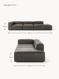 Modulaire XL chaise longue Lennon van gerecycled leer, Bekleding: gerecycled leer (70% leer, Frame: massief hout, multiplex, Poten: kunststof Dit product is , Leer taupe, B 357 x D 119 cm, armleuning rechts