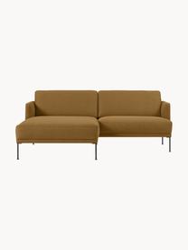 Kleines Ecksofa Fluente, Bezug: 100 % Polyester Der strap, Gestell: Massives Kiefernholz, FSC, Füße: Metall, pulverbeschichtet, Webstoff Senfgelb, B 198 x T 152 cm, Eckteil links