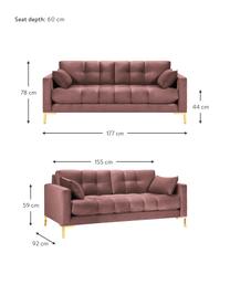 Sofa z aksamitu Mamaia (2-osobowa), Tapicerka: aksamit poliestrowy Dzięk, Stelaż: lite drewno sosnowe, skle, Nogi: metal lakierowany, Blady różowy, S 177 x G 92 cm