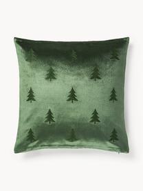 Housse de coussin en velours avec broderie de sapin Isadora, Vert foncé, larg. 45 x long. 45 cm