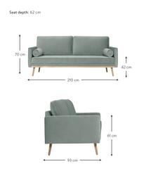 Sofa z aksamitu z nogami z drewna dębowego Saint (3-osobowa), Tapicerka: aksamit (poliester) Dzięk, Szałwiowozielony aksamit, S 210 x G 93 cm