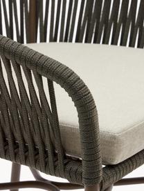 Ogrodowe krzesło barowe Yanet, 2 szt., Tapicerka: 100% poliester, Stelaż: metal ocynkowany, Jasnobeżowa tkanina, oliwkowy zielony, S 55 x W 85 cm
