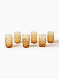 Handgemaakte waterglazen Hobnail met reliëf, 6 stuks, Glas, Citroengeel, Ø 7 x H 11 cm, 200 ml