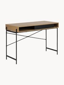 Úzky pracovný stôl z dubovej dyhy Angus, Dubové drevo, čierna, Š 110 x H 50 cm
