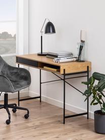 Smal bureau Angus met opbergruimte, Tafelblad: MDF met wild eiken fineer, Frame: gecoat metaal, Eikenhout, zwart, B 110 x H 50 cm
