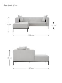 Ecksofa Carrie mit Metall-Füßen, Bezug: Polyester 50.000 Scheuert, Gestell: Spanholz, Hartfaserplatte, Füße: Metall, lackiert, Webstoff Grau, B 222 x T 180 cm, Eckteil links