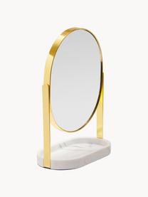 Kosmetikspiegel Bello mit Vergrösserung, Rahmen: Metall, Sockel: Polyresin, Spiegelfläche: Spiegelglas, Goldfarben, Weiss, B 18 x H 26 cm