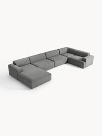 Sofa narożna XL Melva, Tapicerka: 100% poliester Dzięki tka, Stelaż: lite drewno sosnowe i świ, Nogi: tworzywo sztuczne Ten pro, Ciemnoszara tkanina, S 458 x G 220 cm, prawostronna