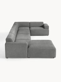 Sofa narożna XL Melva, Tapicerka: 100% poliester Dzięki tka, Stelaż: lite drewno sosnowe i świ, Nogi: tworzywo sztuczne Ten pro, Ciemnoszara tkanina, S 458 x G 220 cm, prawostronna