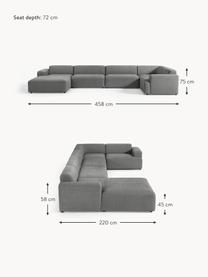 Salon lounge XL Melva, Tissu gris foncé, larg. 458 x prof. 220 cm, dossier à gauche