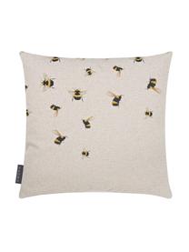 Housse de coussin réversible imprimé abeilles Biene, 85 % coton, 15 % lin, Beige, jaune, noir, larg. 40 x long. 40 cm