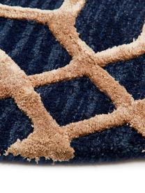 Alfombra redonda de lana Vegas, Parte superior: 80% lana, 20% viscosa Rev, Azul oscuro, marrón, Ø 150 cm (Tamaño M)