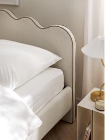 Čalouněná postel s vlnitým čelem Romy, Tlumeně bílá, dubové dřevo, Š 140 cm, D 200 cm