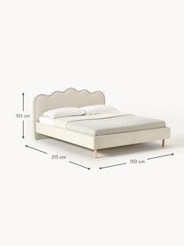 Čalúnená posteľ s vlneným čelom Romy, Lomená biela, dubové drevo, Š 140 x D 200 cm