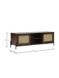 TV-Lowboard Vienna mit Wiener Geflecht, Korpus: Massives Mangoholz, Mangoholz, B 160 x H 50 cm