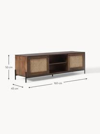 Mueble de TV con tejido vienés Vienna, Estructura: madera de mango maciza, Patas: metal con pintura en polv, Madera de mango, An 160 x Al 50 cm